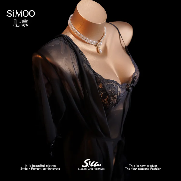 新款法式纯欲公主风性感网纱吊带睡裙长袖甜美露背显瘦蕾丝睡裙