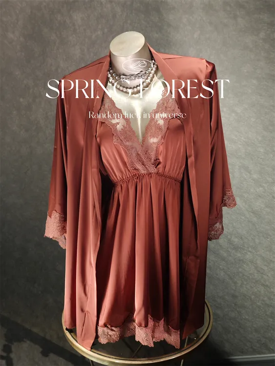 法式蕾丝性感深V露背睡衣纯色吊带睡裙睡袍大码家居服套装