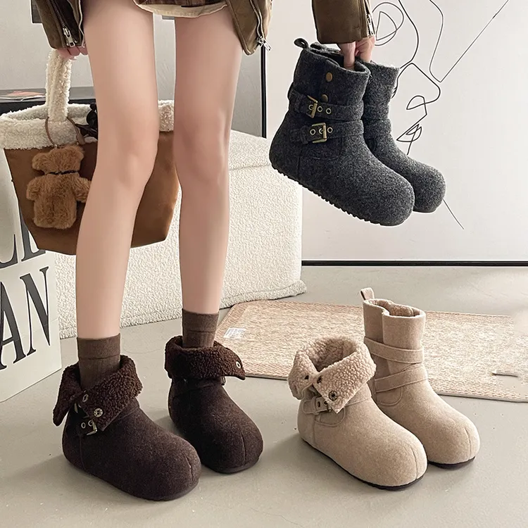 OJRZ内增高厚底勃肯鞋雪地靴女冬季新款两穿短靴加绒保暖绒面棉鞋