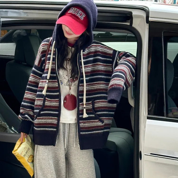 女童毛衣开衫2025新款儿童秋季洋气时髦上衣大童秋冬条纹针织外套