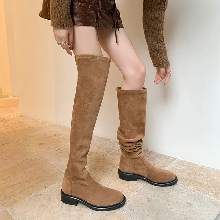 俩穿长筒瘦腿靴2025秋冬新款高筒女靴子过膝骑士靴显瘦中跟堆堆靴
