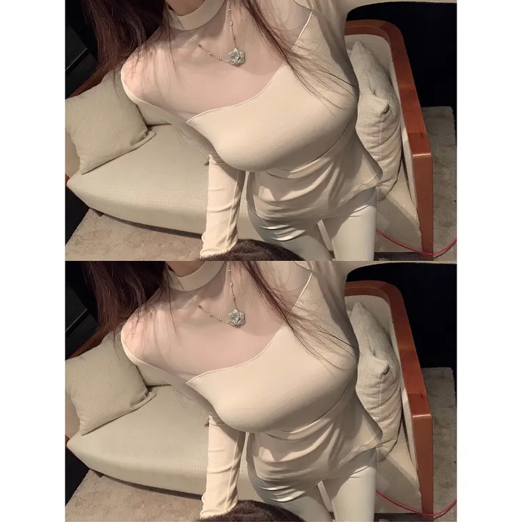 满级好身段*半高领微透针织衫秋冬软糯修身显瘦长袖内搭上衣女