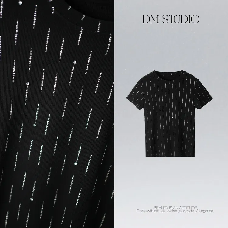 DEDM•STUDIO/小众设计款重工烫钻圆领短袖上衣T恤2506TX/J81716