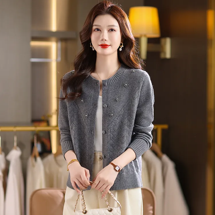 哥弟阿玛施正高端羊毛衫新款针织开衫外套女秋冬时尚百搭显瘦毛衣