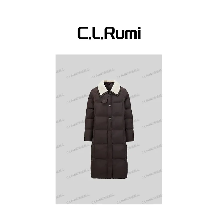 【Rumi精选】”黑巧棕”冬季百搭宽松简约保暖拼接中长款羽绒服7259wt