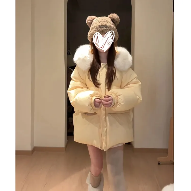 巨厚奶黄包 甜美风格超美面包服外套冬季大毛领保暖棉服上衣女