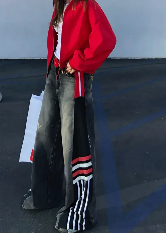 婉君【玩边色彩】夏季小众时尚百搭复古宽松阔腿牛仔裤LWJ25B2K1231