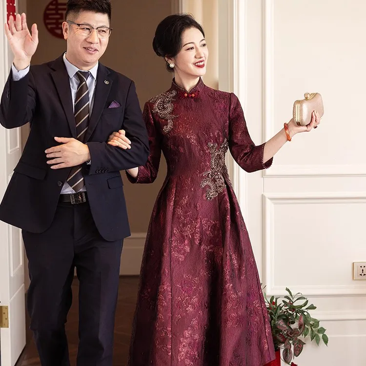 妈妈婚宴旗袍连衣裙2025年秋冬新款改良高端高贵婆婆礼服洋气长裙