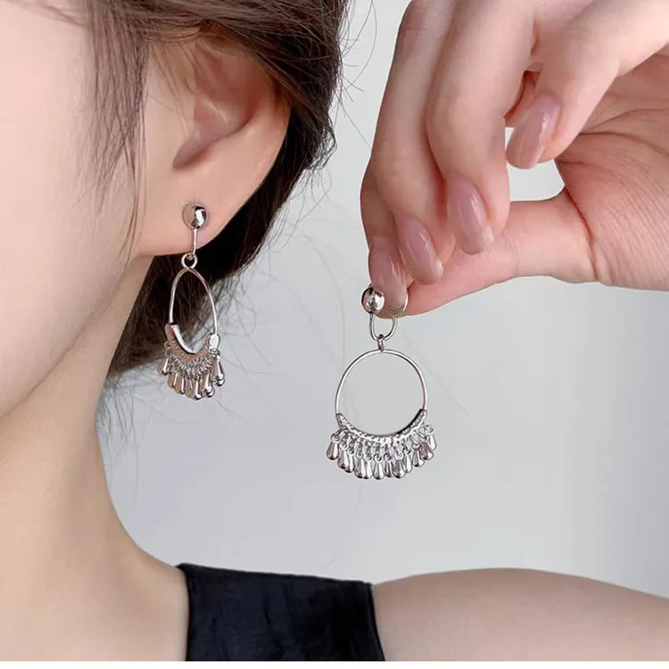 纯铜耳饰 民族风铃耳圈流苏耳坠款耳夹无耳洞高级感修饰脸型长款