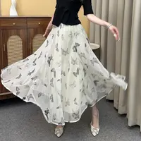 A21印花纱裙半身裙女春夏季新款垂感遮跨中长百褶大摆裙子