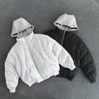 极简撞色假两件羽绒服小众设计感外套秋冬保暖款穿搭男女同款上衣
