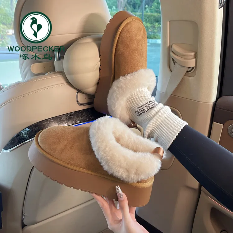 啄木鸟复古增高厚底加绒加厚雪地靴女2025冬保暖东北毛毛勃肯棉鞋