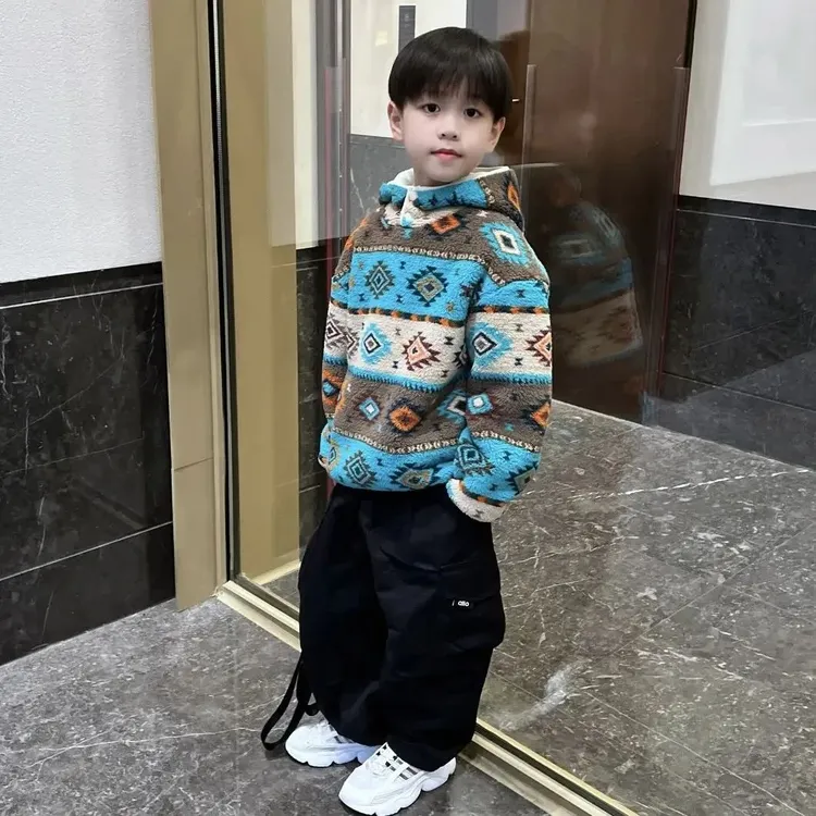 【品牌】男童儿童深秋冬季加绒休闲毛毛羊羔绒卫衣外套保暖加厚冬装