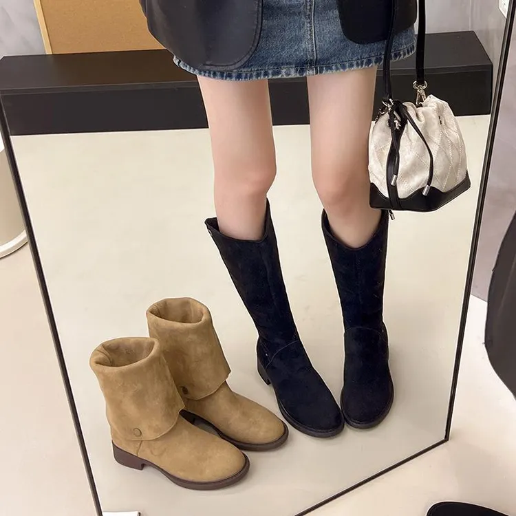 【DR专柜正品】美拉德靴子！法式覆古两穿绒面长筒靴女2025春秋新