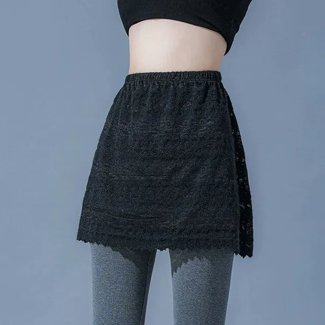 秋冬打底神器300斤超大码高腰屁帘色蕾丝花边韩版胖MM半身短裙