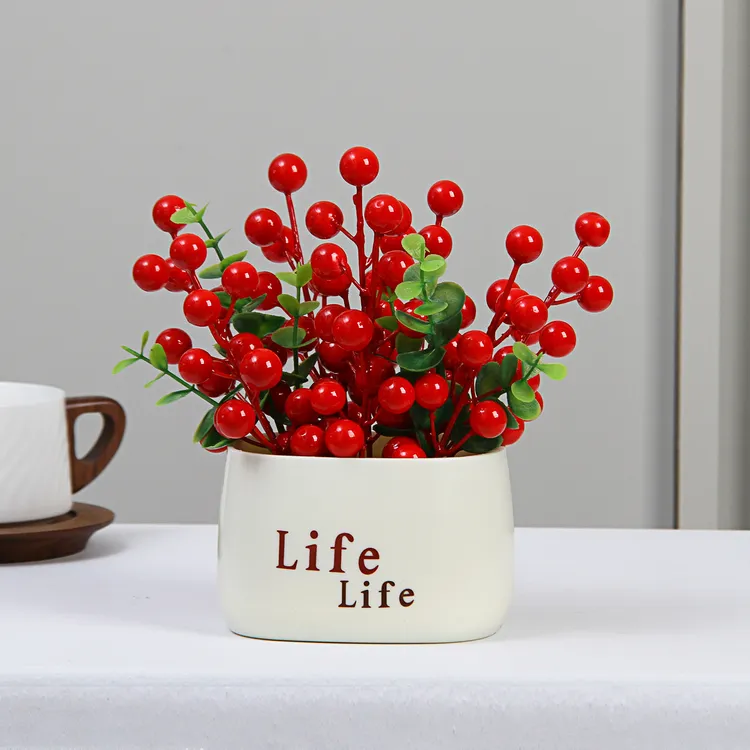 仿真红果发财果life瓶装饰平安喜乐乔迁大吉喜庆花艺新年装饰花艺