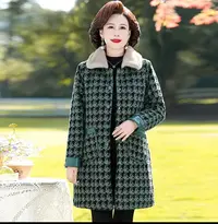 5043-女装妈妈装洋气中长款加绒加厚格子大码