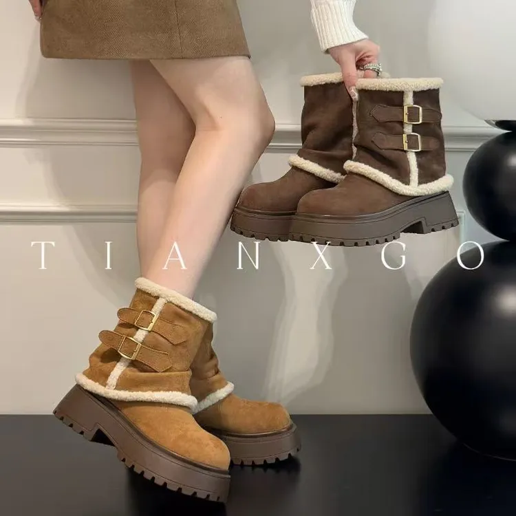 磨砂阿勒泰棉靴女2025冬季新款厚底长靴子加绒保暖长筒雪地靴女