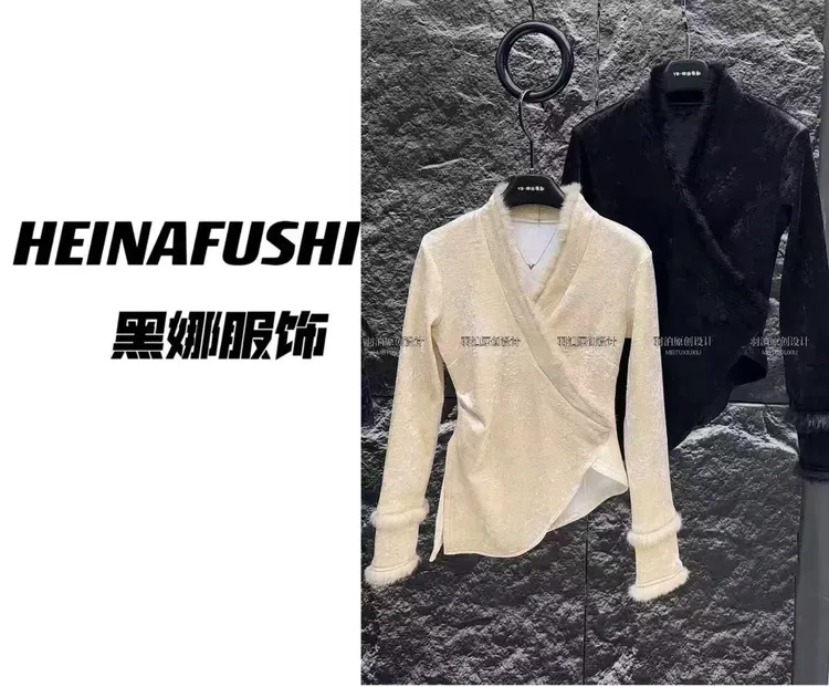 HEINA国风浮雕丝绒加绒毛毛衬衫5277