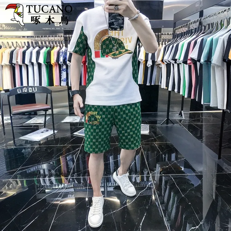TUCANO/啄木鳥欧洲站男士刺绣短袖短裤套装夏季2025新时尚两件套