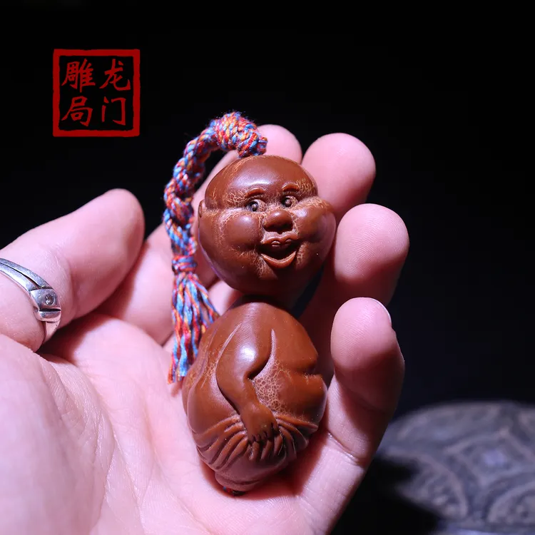 巴西橄榄雕刻核网手工百态文玩小人手把有钱人仙人人生富贵核雕