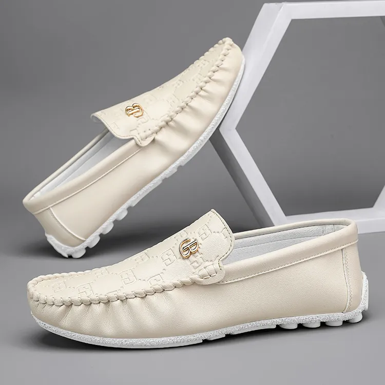 轻质圆头商务豆豆鞋超纤皮马衔扣舒适休闲时尚百搭男鞋软底软面