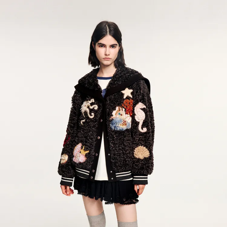 UOOYAA/乌丫「奇幻海底」贴布绣海军领棒球外套UY25442W134179