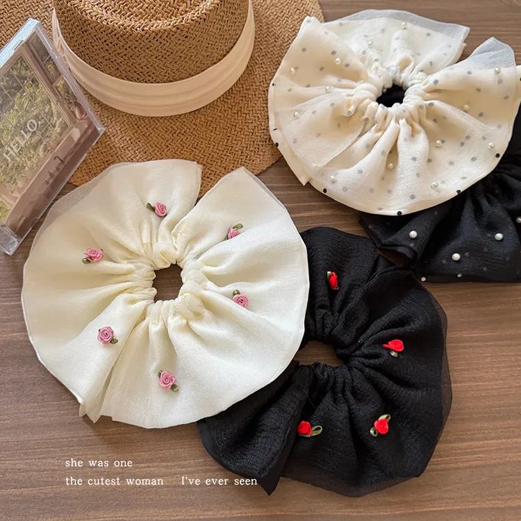 分叉式网纱玫瑰裙摆大肠圈女生头绳扎头发绳高弹力耐用橡皮筋头花