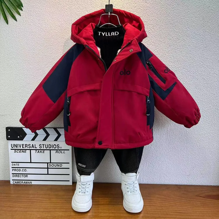 2025新款男童棉服冬季加绒加厚外套防风防水儿童帅气休闲派克服潮