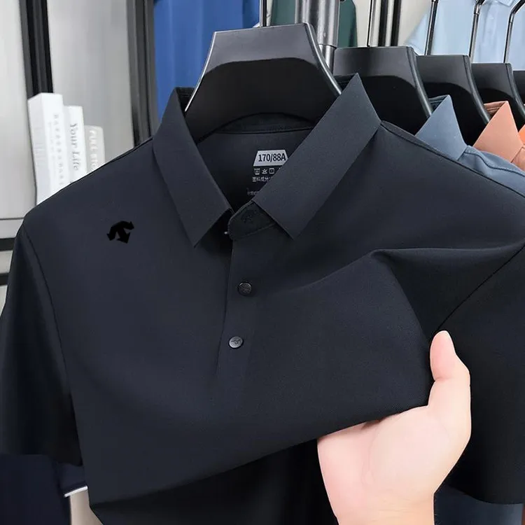 【海外尾货 撤柜正品】专柜休闲时尚纯色短袖T恤男士POLO衫翻领速干
