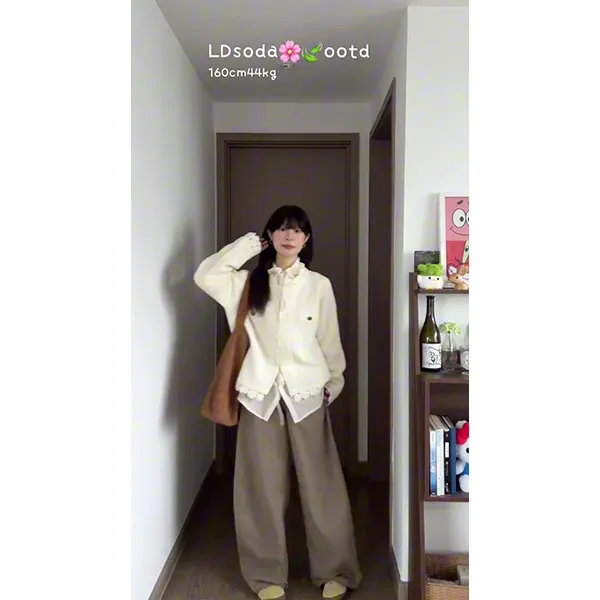 韩系小香风毛衣外套女早秋季蕾丝花边长袖针织开衫上衣裤子套装女