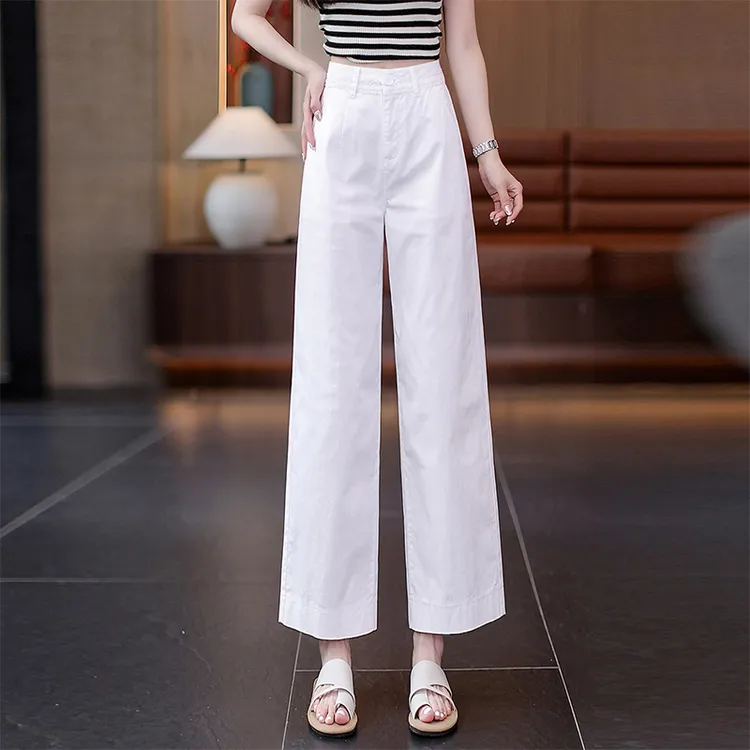 时尚九分窄版阔腿裤女士2025夏季薄款高腰宽松小个子休闲直筒裤子