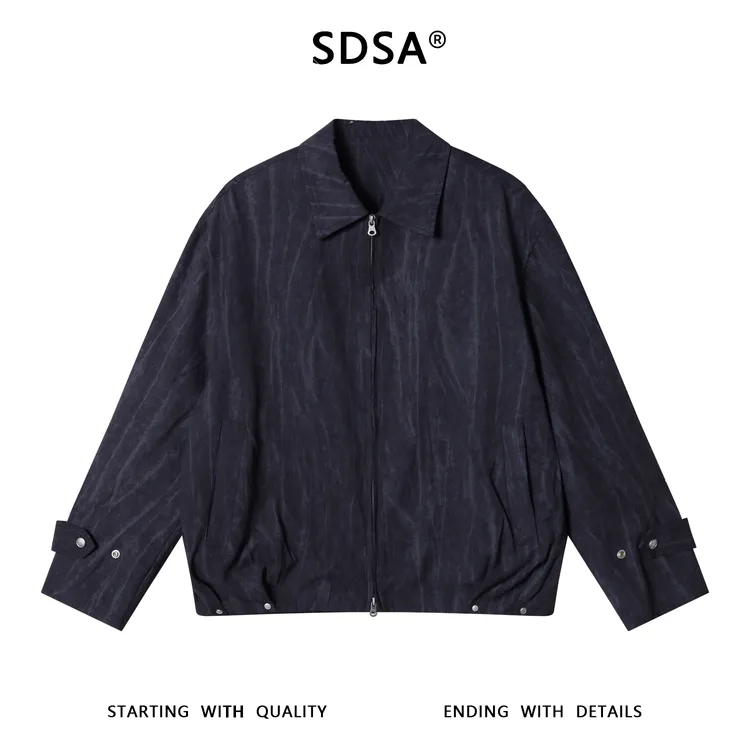 SDSA男士秋冬新款痞帅男装时尚美式铆钉拉链翻领夹克百搭宽松外套