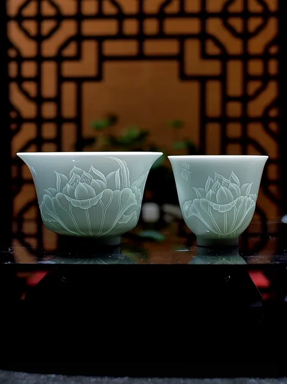 【瓷遇青白】荷花茶具景德镇影青釉纯手工雕刻茶具套组中式家用送礼