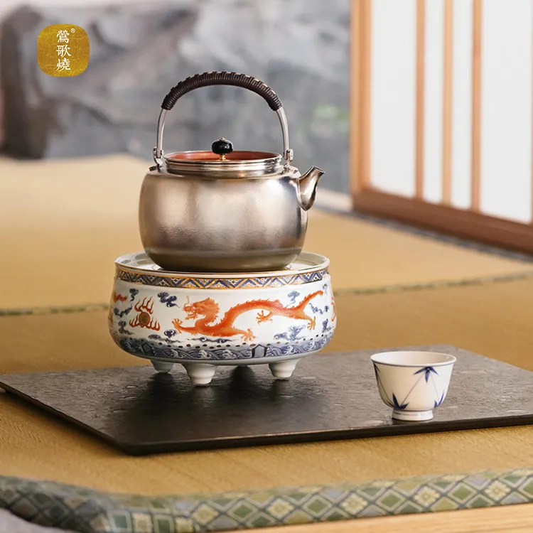 莺歌烧 青花龙纹福禄礼盒套装