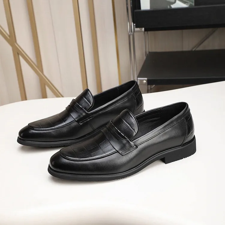 秋季新款男士皮鞋头层牛皮商务正装男鞋一脚蹬英伦手工绅士皮鞋