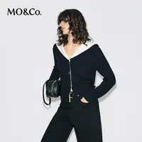 MOCO针织开衫2025冬新品绵羊毛羊绒航海风翻领收腰短款MBE4CART02