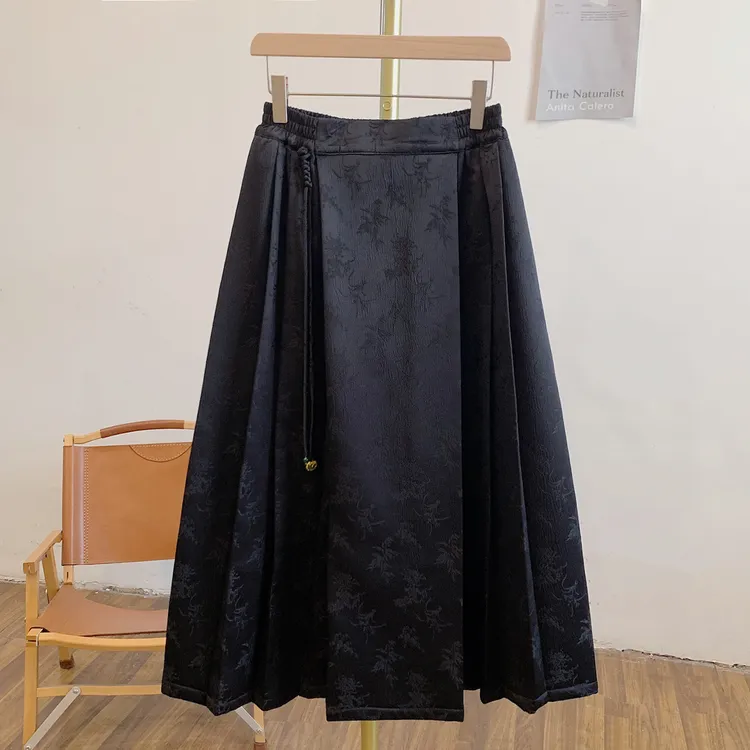 墨香Y2672-3加绒流苏盘扣提花半松紧腰半身裙马面裙