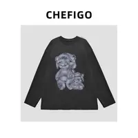CHEFIGO毛绒小熊天丝印花T