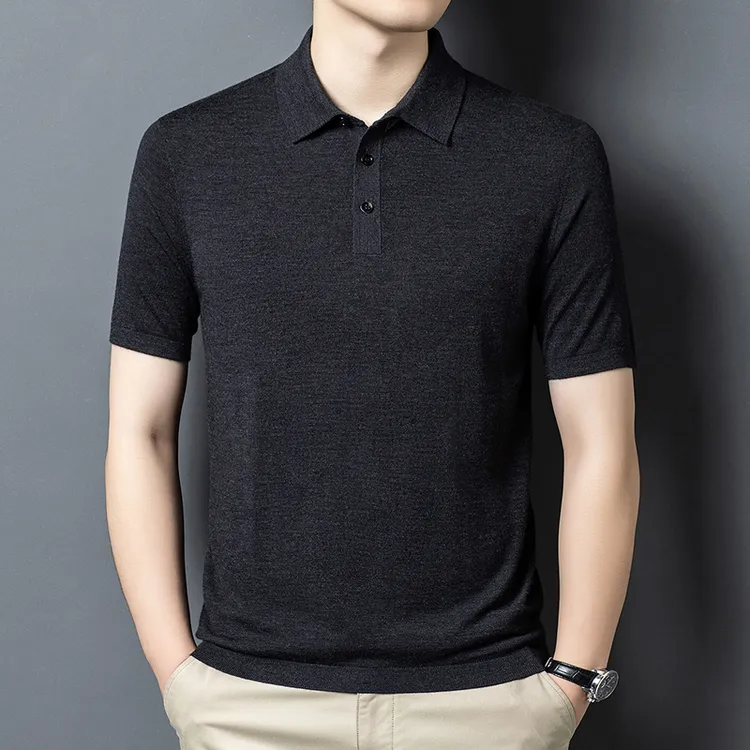 精纺桑蚕丝羊绒羊毛短袖polo衫男 体感柔滑质感高级针织打底衫