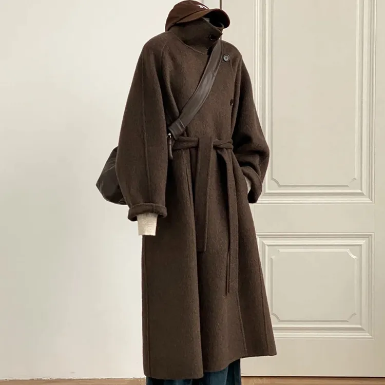 2025秋冬新款双面绒中长款毛呢外套双翻领气质纯手工双面羊绒大衣