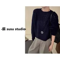 JS韩系圆领针织衫镂空毛衣女秋冬季新品百搭针织衫套头毛衣0967