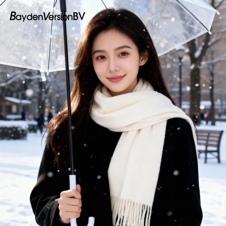 BaydenVersionBV围巾女秋冬季百搭保暖白色仿羊绒围脖披肩7008