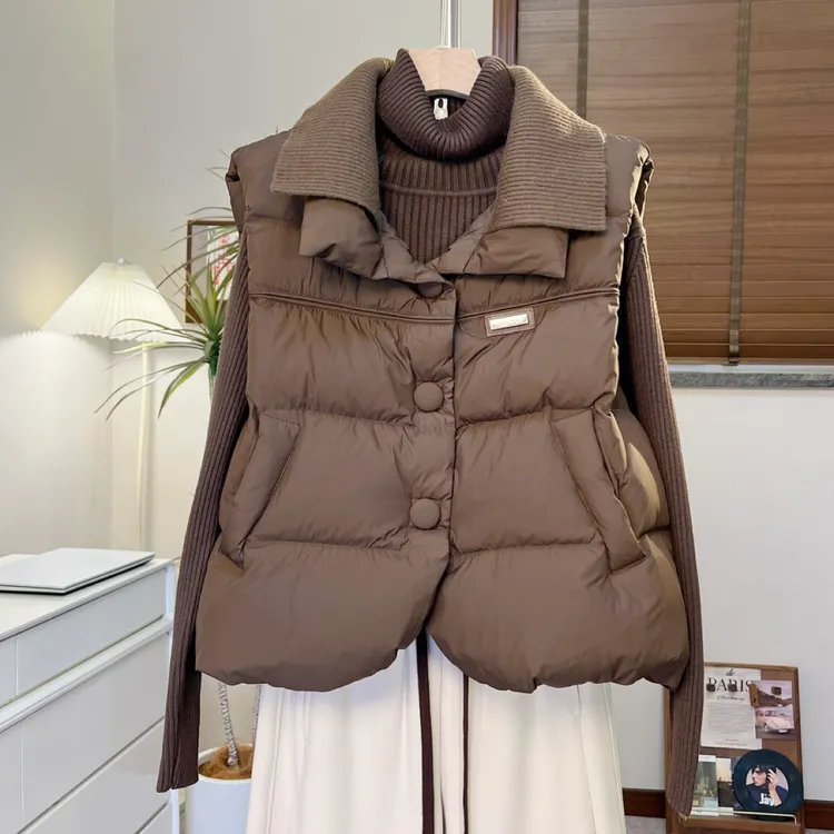 《精致翻领》 2025秋冬韩系针织领马甲新款宽松外套