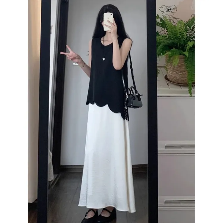 浪漫风假两件无袖背心连衣裙女夏季2025新款宽松气质显瘦绝美长裙