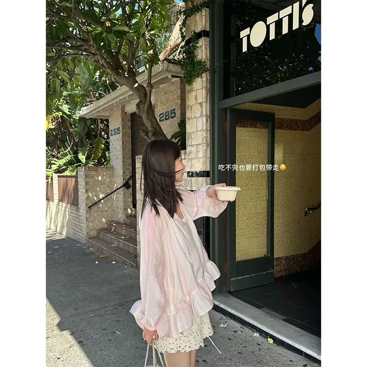 法式温柔风气质软糯小个子宽松长袖上衣高腰显瘦小众百搭休闲短裤