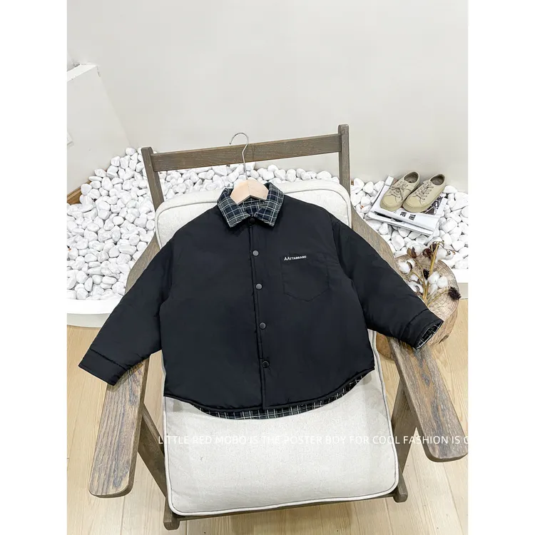 童装男中大儿童两面穿棉服衬衫2025冬装新款外套MMY841486