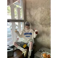 区区欧阳 华夫格印花长袖T恤女秋季新款美式复古宽松显瘦圆领上衣