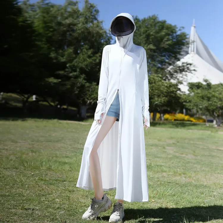 女士防晒衣长款夏季防紫外线冰丝大帽檐超薄透气防晒衣服