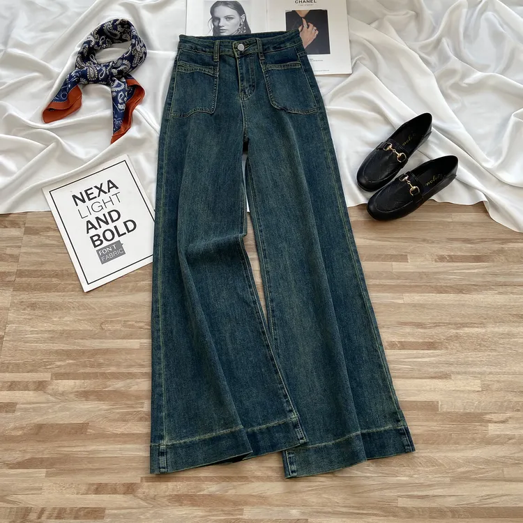 裤型是真的好！阔腿牛仔裤女秋装2025新款高腰显瘦宽松大脚流浪裤